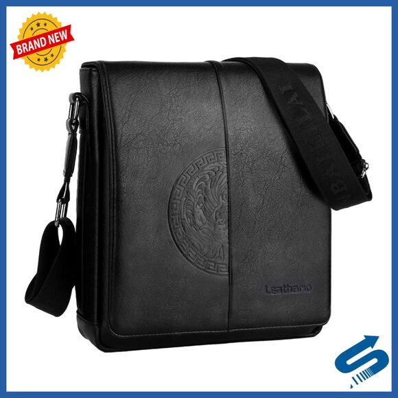 Vegan Leather Crossbody Bag Messenger Style Adjustable Strap Multiple Pockets